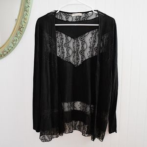 Black Cardigan with Lace Details